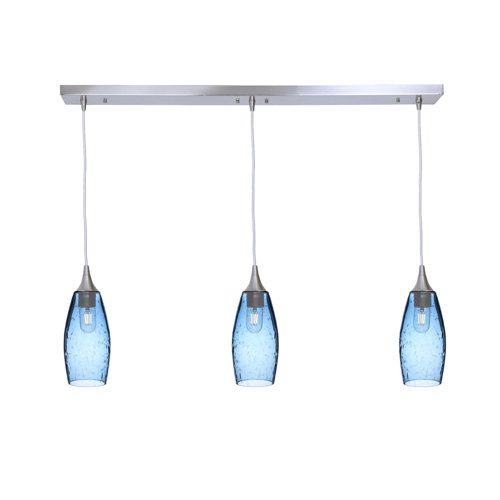 147 3 Pendant Linear Chandelier-Glass-Bicycle Glass Co - Hotshop-Brushed Nickel - 4ft Downrod-Lunar-Steel Blue-Bicycle Glass Co