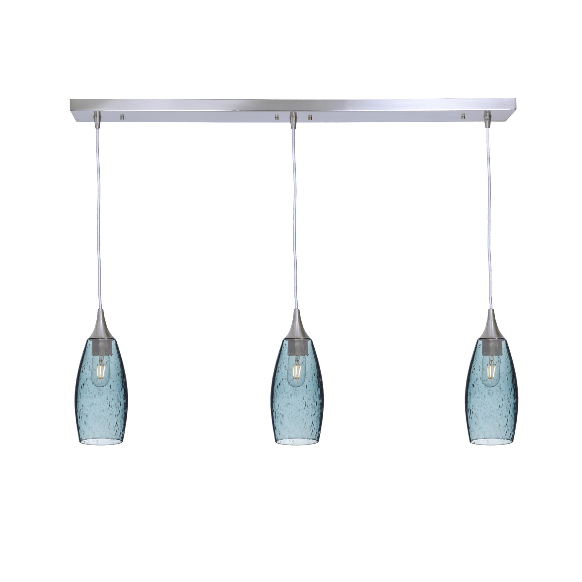 147 3 Pendant Linear Chandelier-Glass-Bicycle Glass Co - Hotshop-Brushed Nickel - 4ft Downrod-Lunar-Slate Gray-Bicycle Glass Co