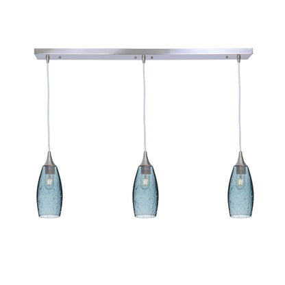 147 3 Pendant Linear Chandelier-Glass-Bicycle Glass Co - Hotshop-Brushed Nickel - 4ft Downrod-Lunar-Slate Gray-Bicycle Glass Co