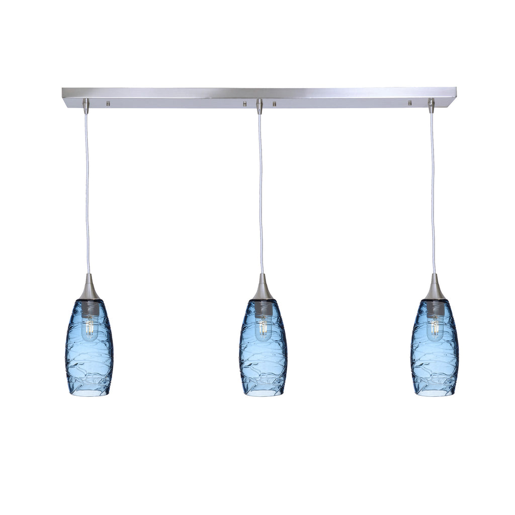 147 3 Pendant Linear Chandelier-Glass-Bicycle Glass Co - Hotshop-Brushed Nickel - 4ft Downrod-Spun-Steel Blue-Bicycle Glass Co