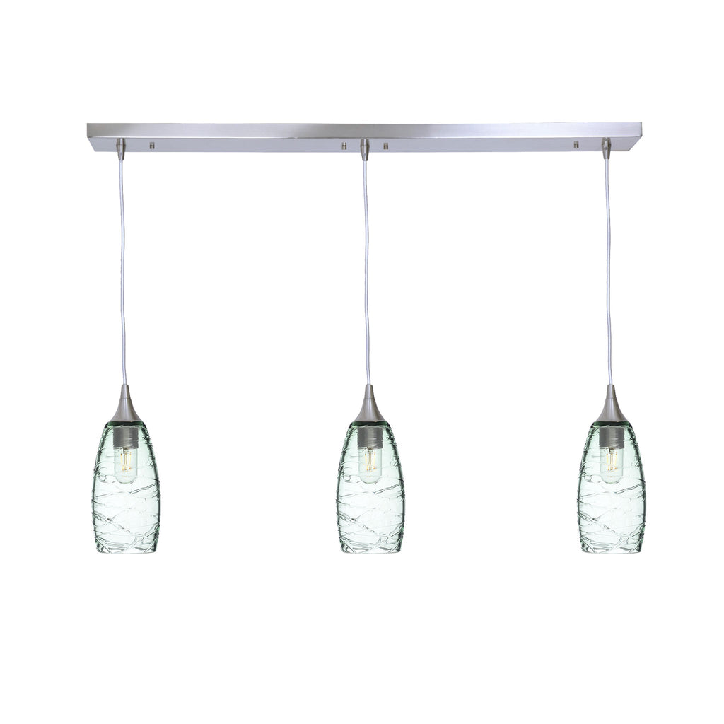 147 3 Pendant Linear Chandelier-Glass-Bicycle Glass Co - Hotshop-Brushed Nickel - 4ft Downrod-Spun-Eco Clear-Bicycle Glass Co