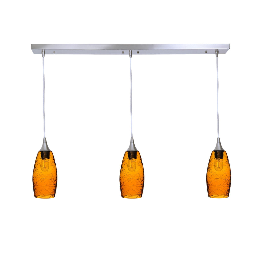 147 3 Pendant Linear Chandelier-Glass-Bicycle Glass Co - Hotshop-Brushed Nickel - 4ft Downrod-Spun-Golden Amber-Bicycle Glass Co
