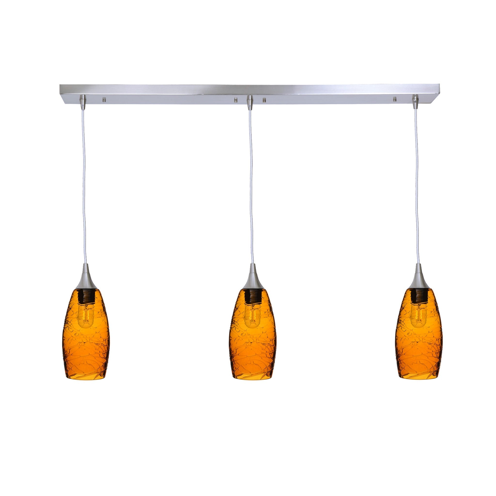 147 3 Pendant Linear Chandelier-Glass-Bicycle Glass Co - Hotshop-Brushed Nickel - 4ft Downrod-Spun-Golden Amber-Bicycle Glass Co