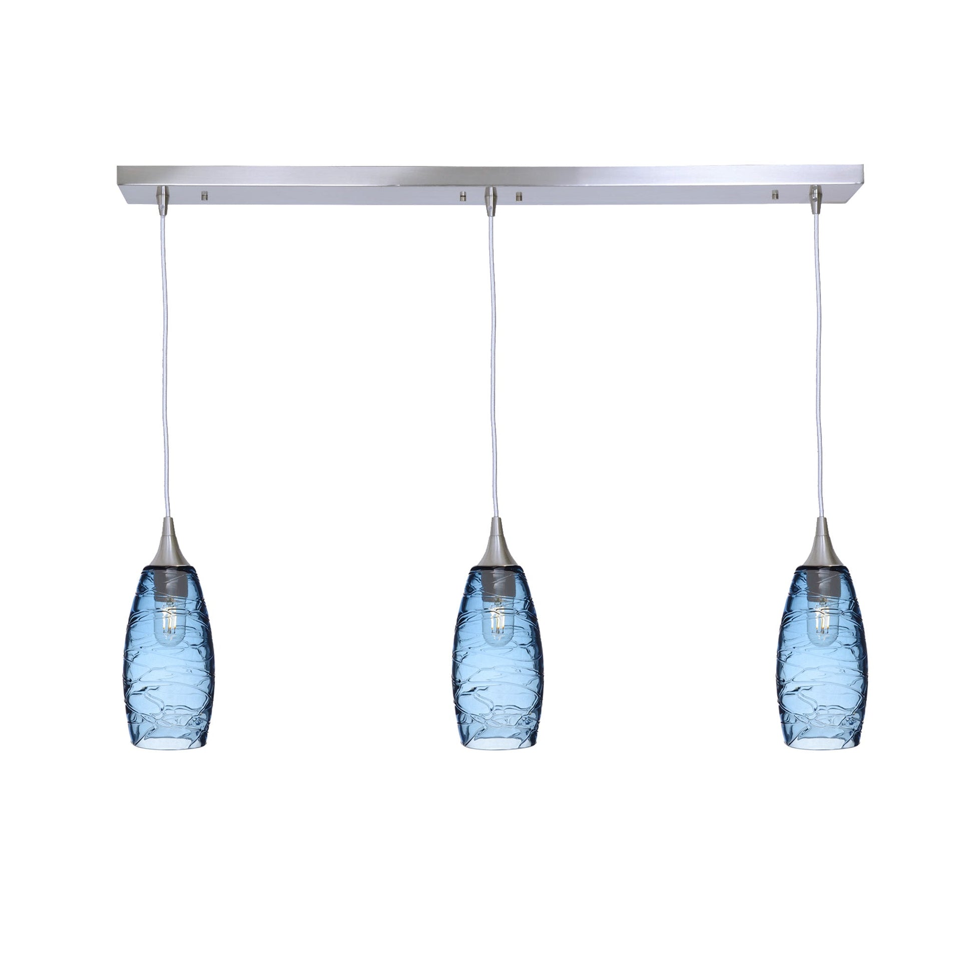 147 3 Pendant Linear Chandelier-Glass-Bicycle Glass Co - Hotshop-Brushed Nickel - 8ft Downrod-Spun-Steel Blue-Bicycle Glass Co