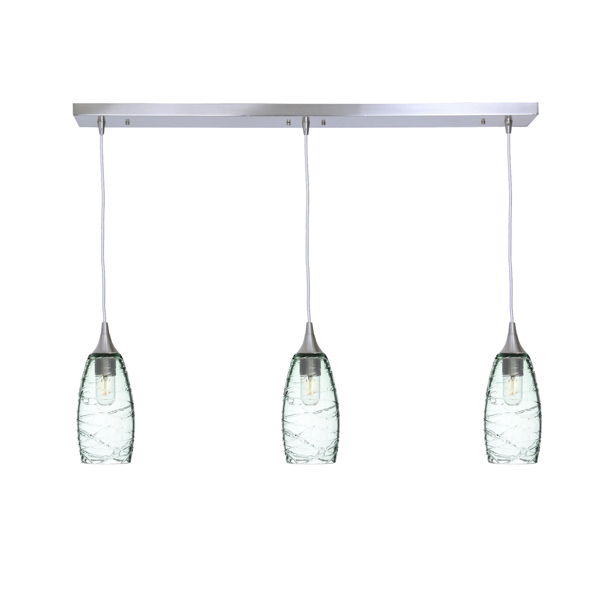 147 3 Pendant Linear Chandelier-Glass-Bicycle Glass Co - Hotshop-Brushed Nickel - 8ft Downrod-Spun-Eco Clear-Bicycle Glass Co