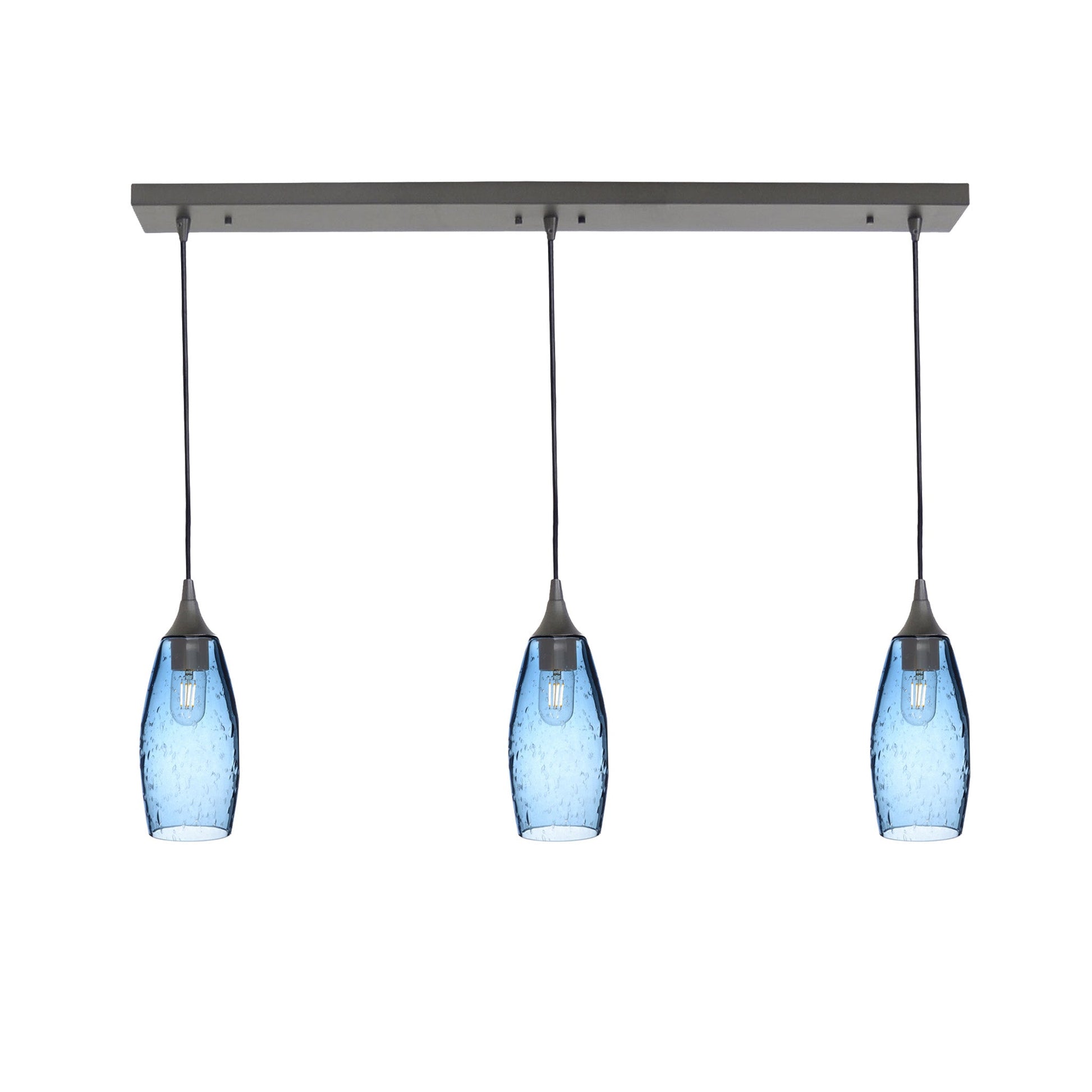 147 3 Pendant Linear Chandelier-Glass-Bicycle Glass Co - Hotshop-Antique Bronze - 4ft Downrod-Lunar-Steel Blue-Bicycle Glass Co