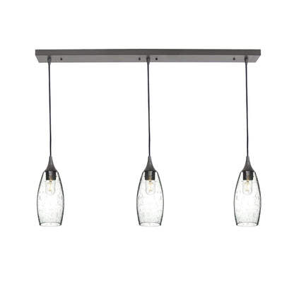 147 3 Pendant Linear Chandelier-Glass-Bicycle Glass Co - Hotshop-Antique Bronze - 4ft Cord-Lunar-Eco Clear-Bicycle Glass Co