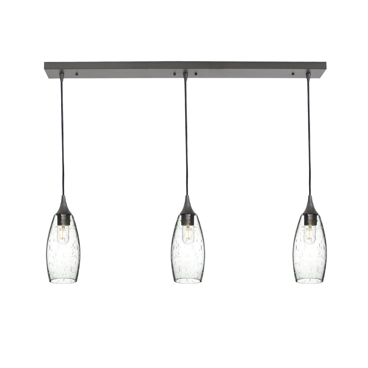 147 3 Pendant Linear Chandelier-Glass-Bicycle Glass Co - Hotshop-Antique Bronze - 4ft Cord-Lunar-Eco Clear-Bicycle Glass Co