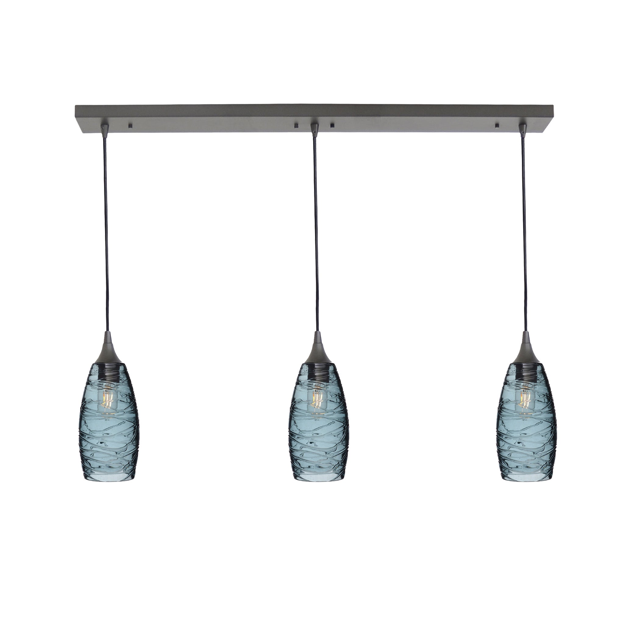 147 3 Pendant Linear Chandelier-Glass-Bicycle Glass Co - Hotshop-Antique Bronze - 4ft Cord-Spun-Slate Gray-Bicycle Glass Co