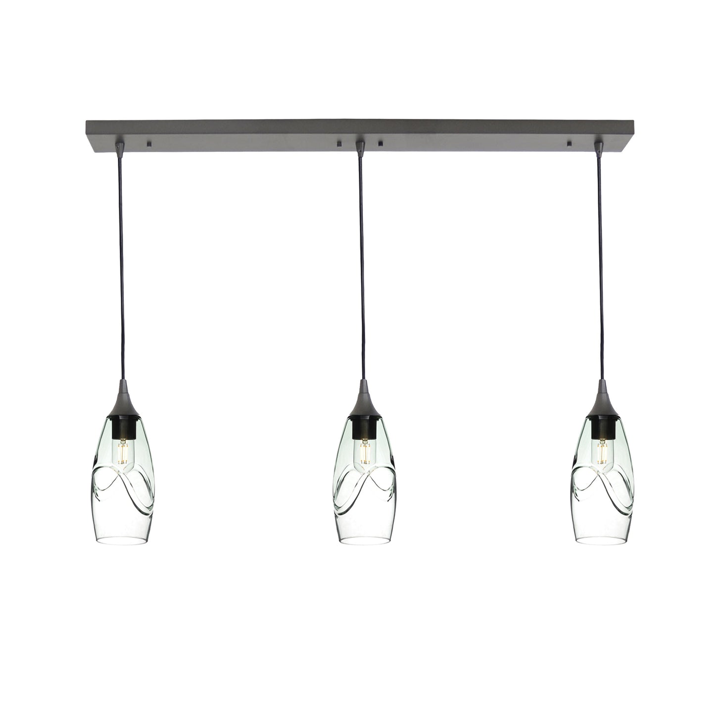 147 3 Pendant Linear Chandelier-Glass-Bicycle Glass Co - Hotshop-Antique Bronze - 4ft Cord-Swell-Eco Clear-Bicycle Glass Co