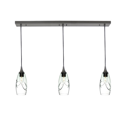 147 3 Pendant Linear Chandelier-Glass-Bicycle Glass Co - Hotshop-Antique Bronze - 4ft Cord-Swell-Eco Clear-Bicycle Glass Co