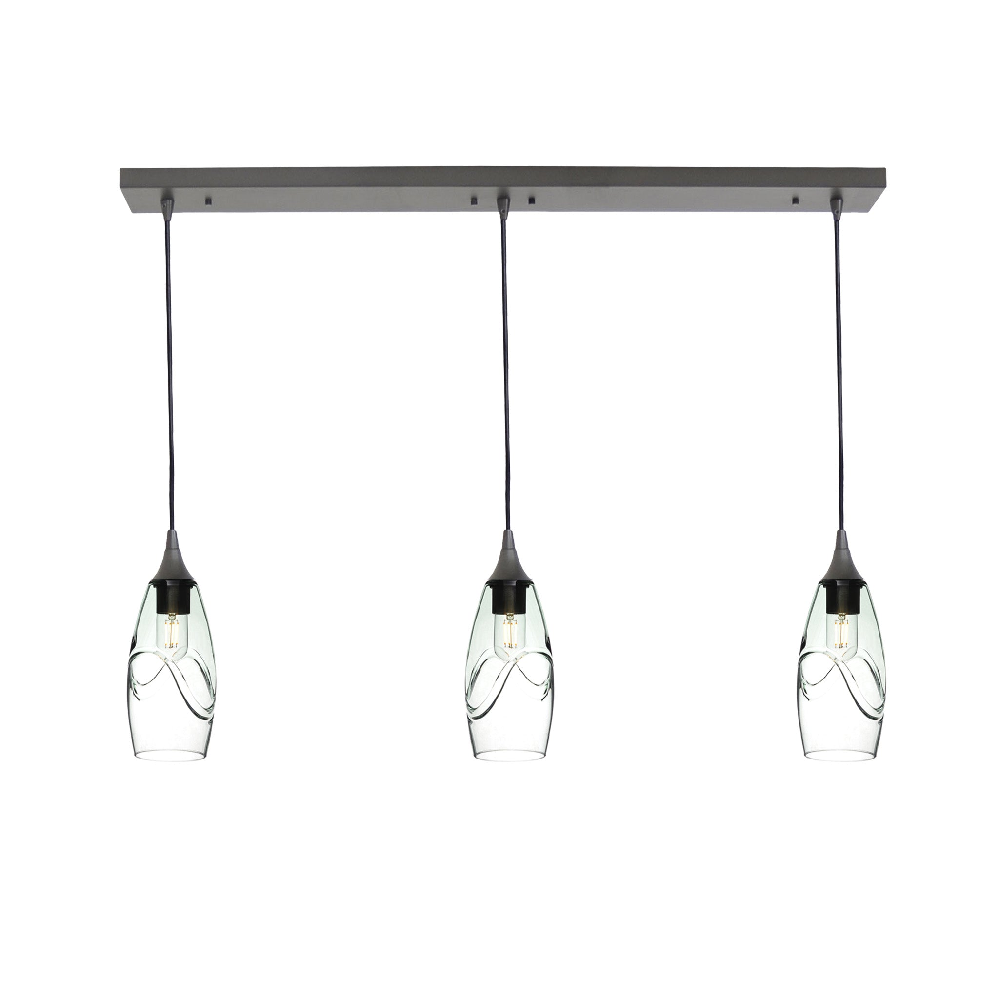 147 3 Pendant Linear Chandelier-Glass-Bicycle Glass Co - Hotshop-Antique Bronze - 4ft Cord-Swell-Eco Clear-Bicycle Glass Co