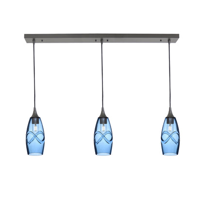 147 3 Pendant Linear Chandelier-Glass-Bicycle Glass Co - Hotshop-Antique Bronze - 4ft Cord-Swell-Steel Blue-Bicycle Glass Co