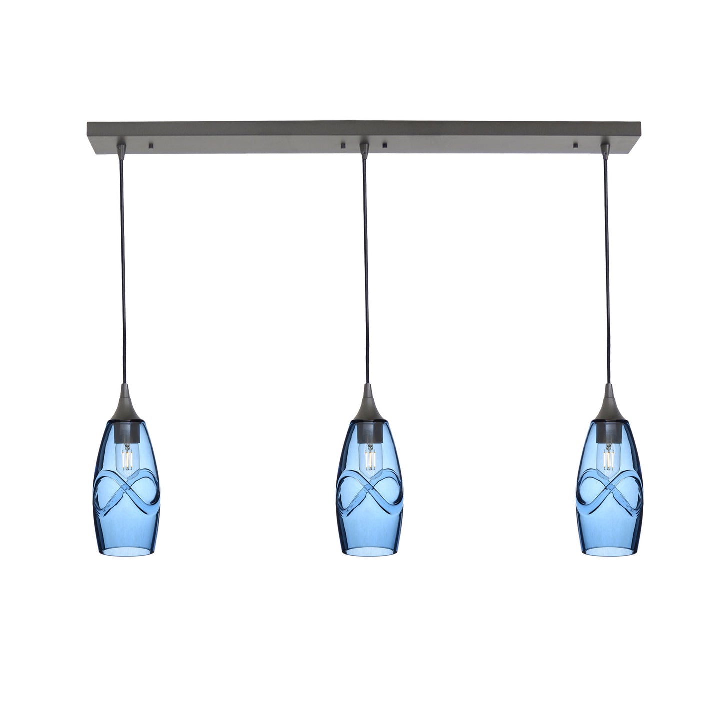 147 3 Pendant Linear Chandelier-Glass-Bicycle Glass Co - Hotshop-Antique Bronze - 4ft Cord-Swell-Steel Blue-Bicycle Glass Co