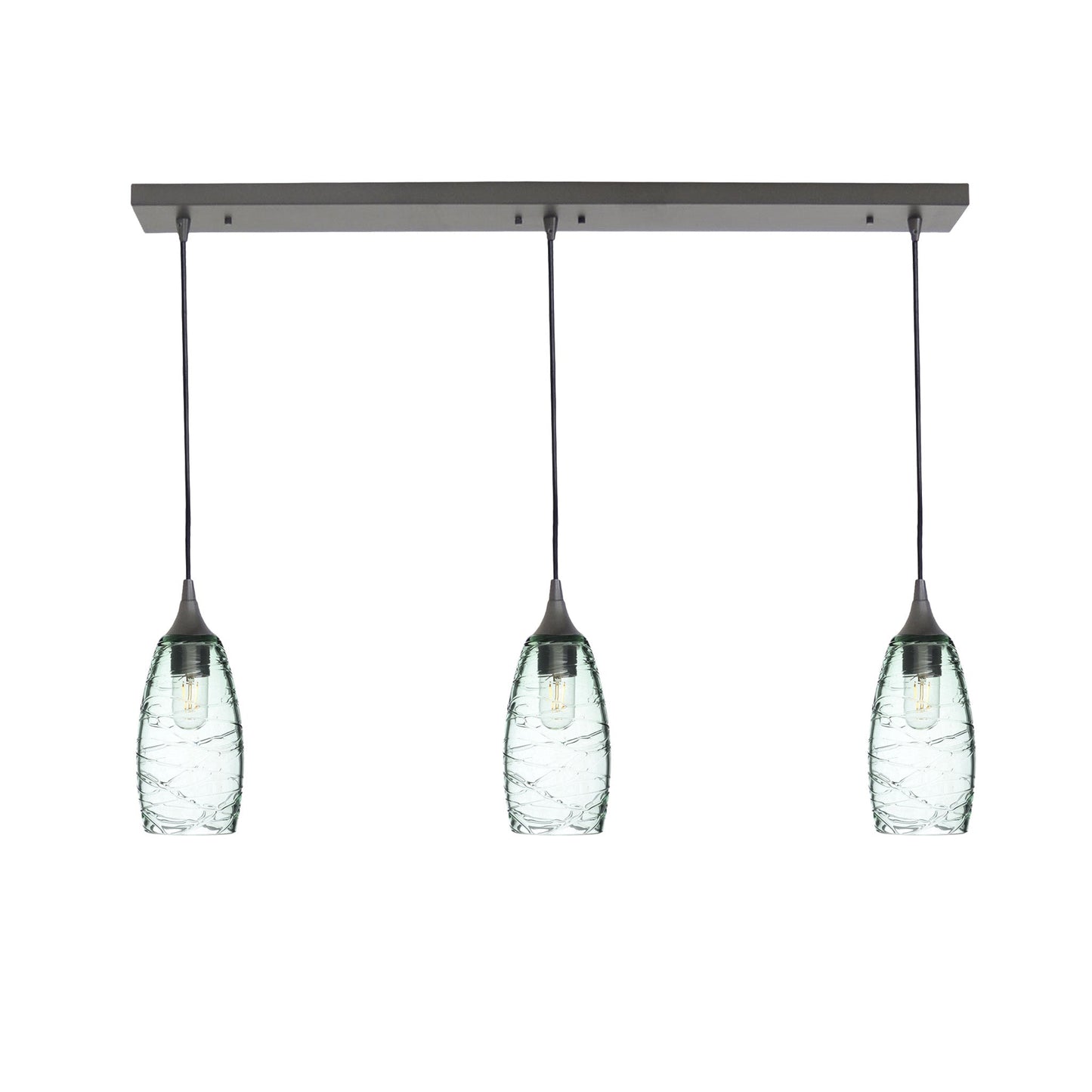 147 3 Pendant Linear Chandelier-Glass-Bicycle Glass Co - Hotshop-Antique Bronze - 4ft Downrod-Spun-Eco Clear-Bicycle Glass Co