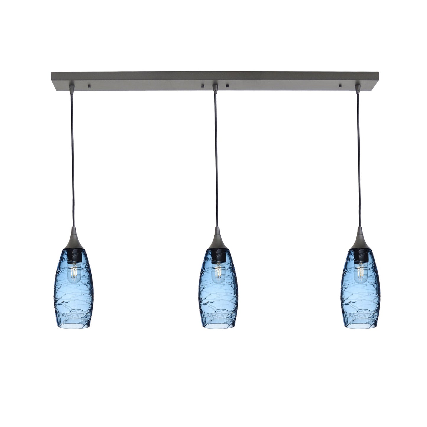 147 3 Pendant Linear Chandelier-Glass-Bicycle Glass Co - Hotshop-Antique Bronze - 8ft Cord-Spun-Steel Blue-Bicycle Glass Co