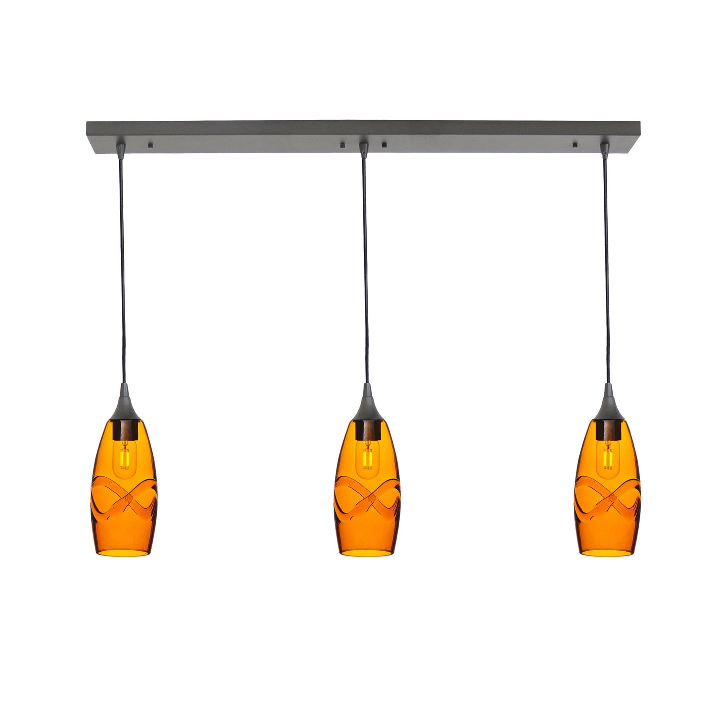 147 3 Pendant Linear Chandelier-Glass-Bicycle Glass Co - Hotshop-Antique Bronze - 8ft Cord-Swell-Golden Amber-Bicycle Glass Co