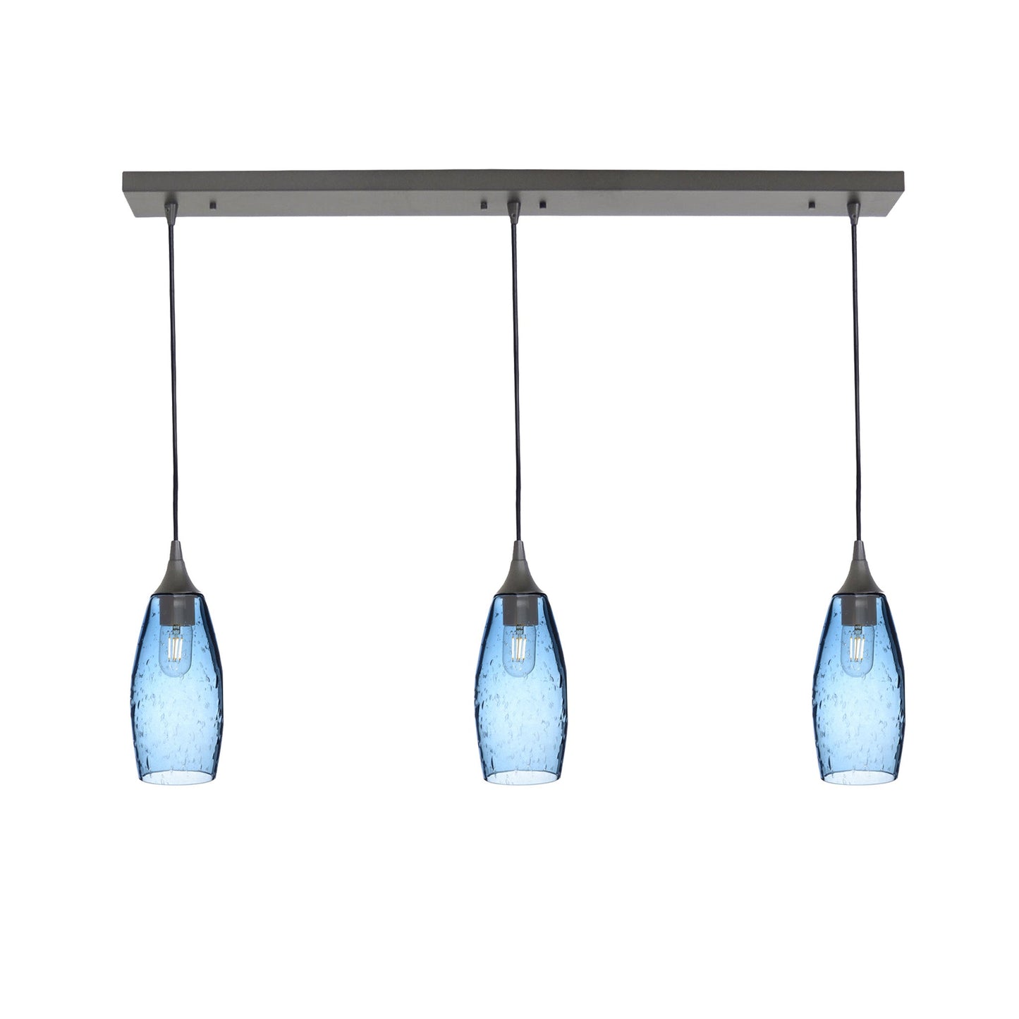 147 3 Pendant Linear Chandelier-Glass-Bicycle Glass Co - Hotshop-Antique Bronze - 8ft Downrod-Lunar-Steel Blue-Bicycle Glass Co