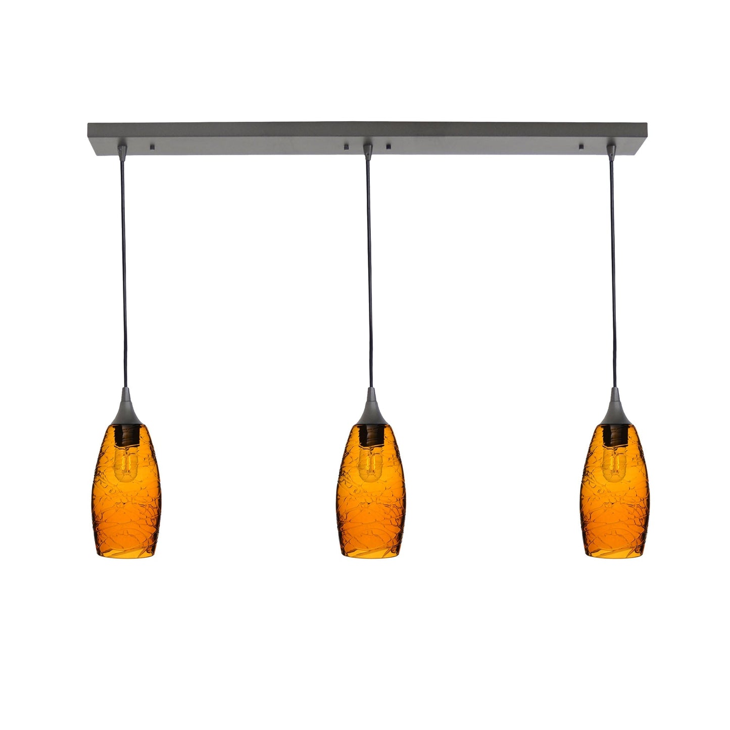 147 3 Pendant Linear Chandelier-Glass-Bicycle Glass Co - Hotshop-Antique Bronze - 8ft Downrod-Spun-Golden Amber-Bicycle Glass Co