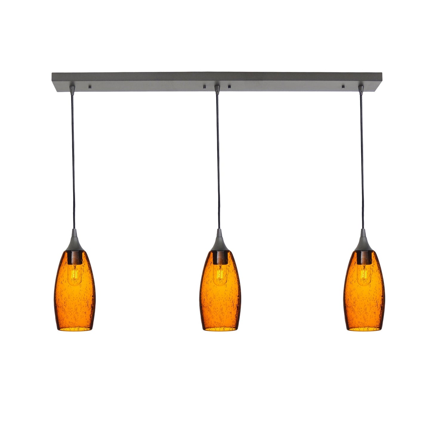 147 3 Pendant Linear Chandelier-Glass-Bicycle Glass Co - Hotshop-Antique Bronze - Custom-Lunar-Golden Amber-Bicycle Glass Co