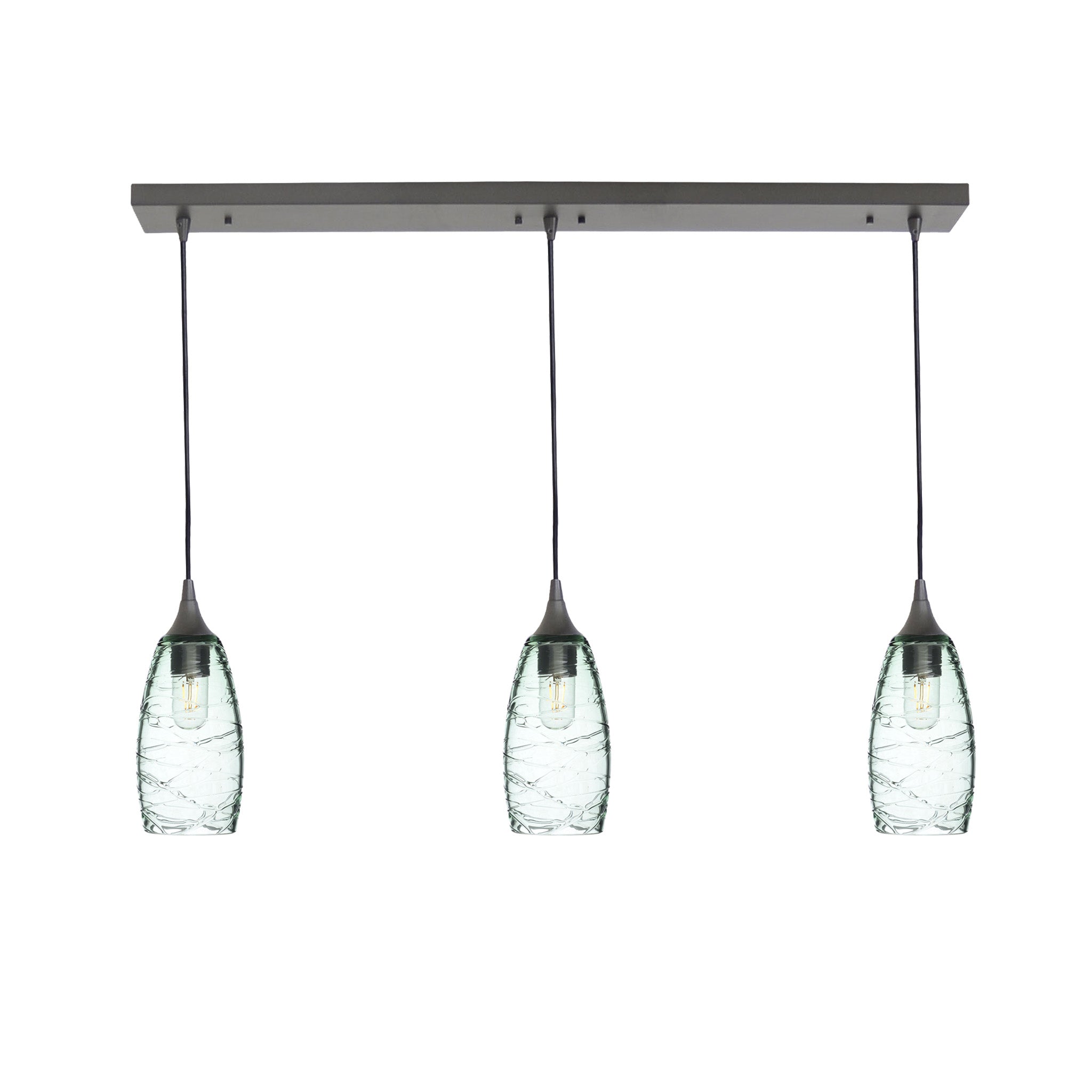 147 3 Pendant Linear Chandelier-Glass-Bicycle Glass Co - Hotshop-Antique Bronze - Custom-Spun-Eco Clear-Bicycle Glass Co