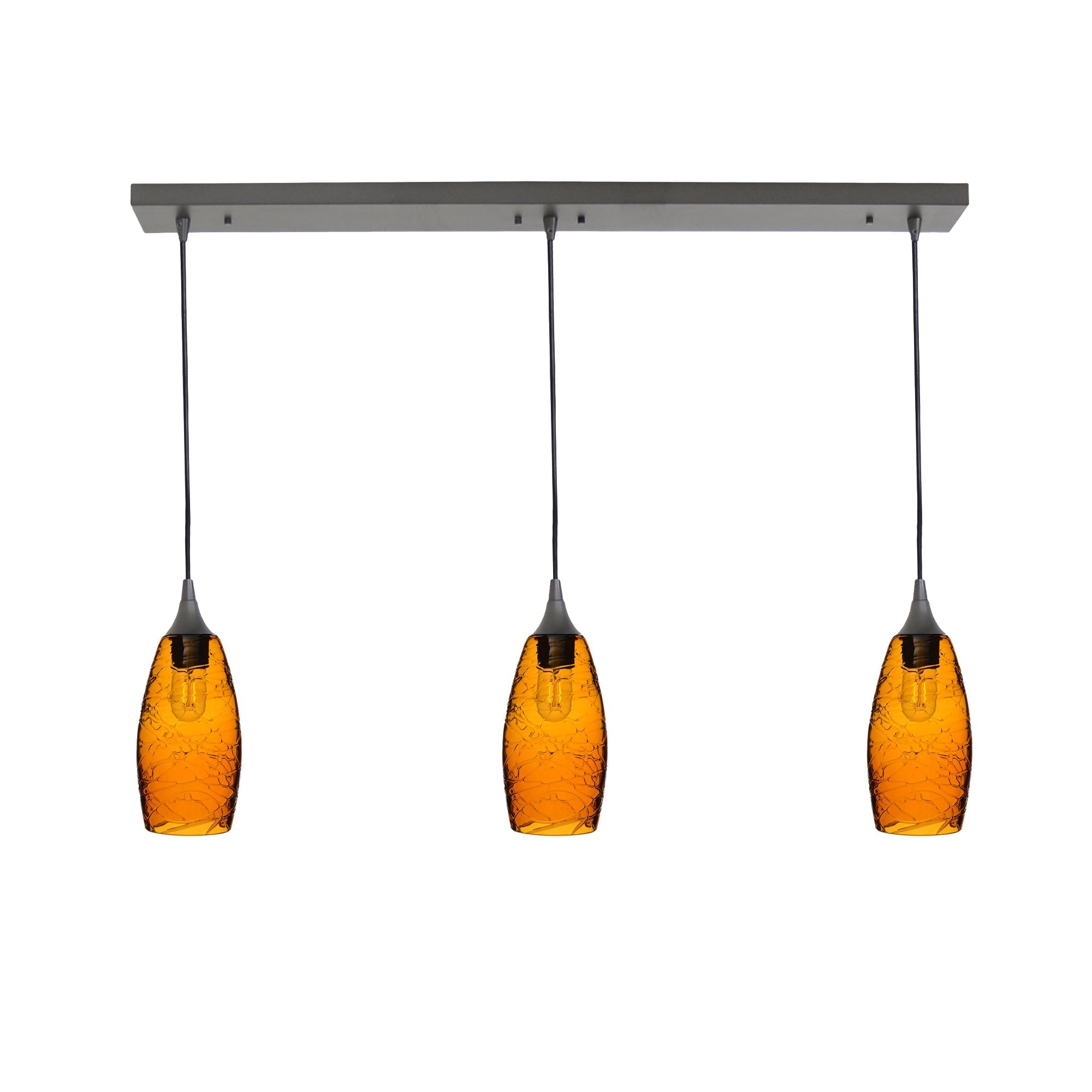 147 3 Pendant Linear Chandelier-Glass-Bicycle Glass Co - Hotshop-Antique Bronze - Custom-Spun-Golden Amber-Bicycle Glass Co