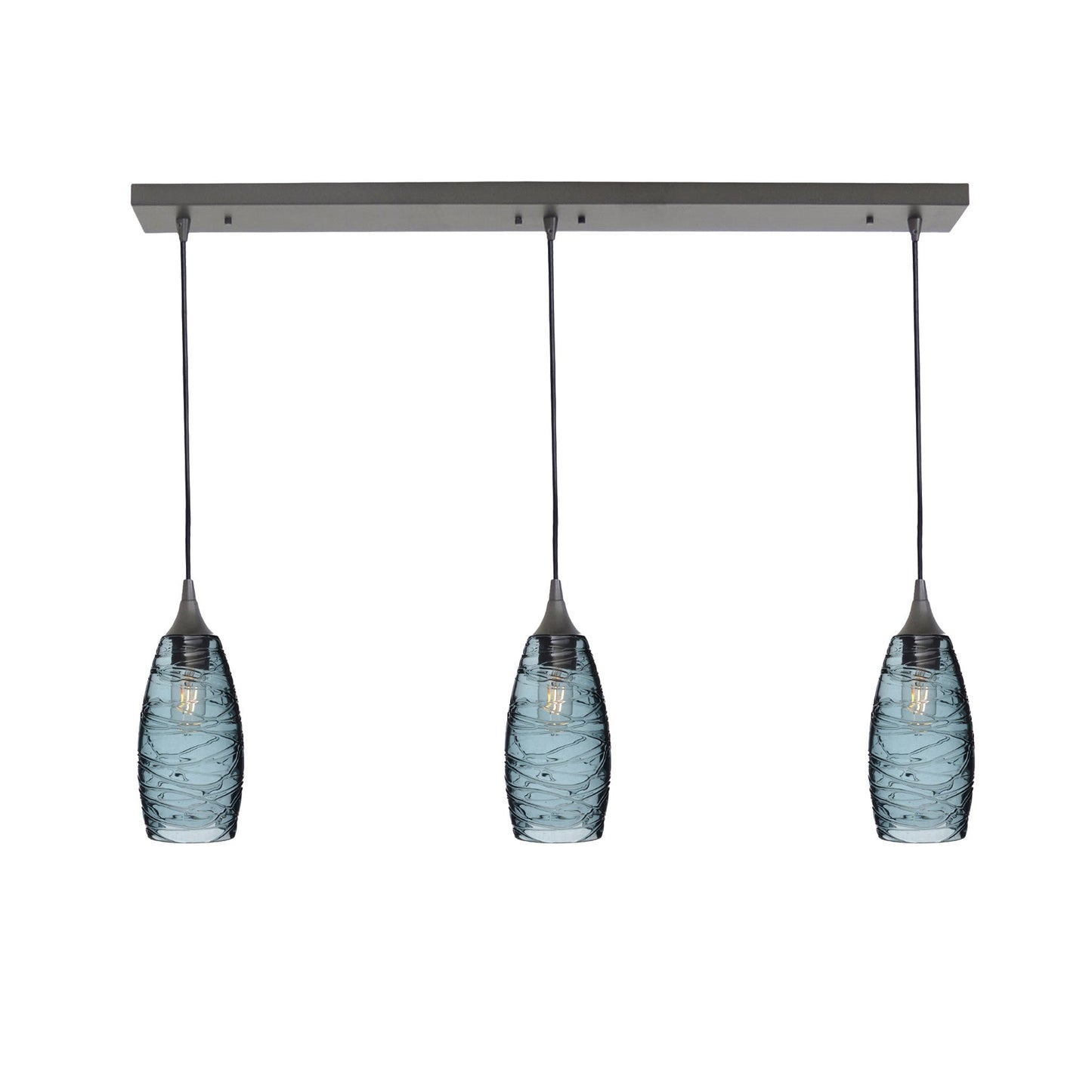 147 3 Pendant Linear Chandelier-Glass-Bicycle Glass Co - Hotshop-Antique Bronze - Custom-Spun-Slate Gray-Bicycle Glass Co