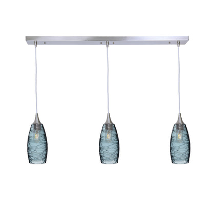 147 3 Pendant Linear Chandelier-Glass-Bicycle Glass Co - Hotshop-Brushed Nickel - 4ft Cord-Spun-Slate Gray-Bicycle Glass Co