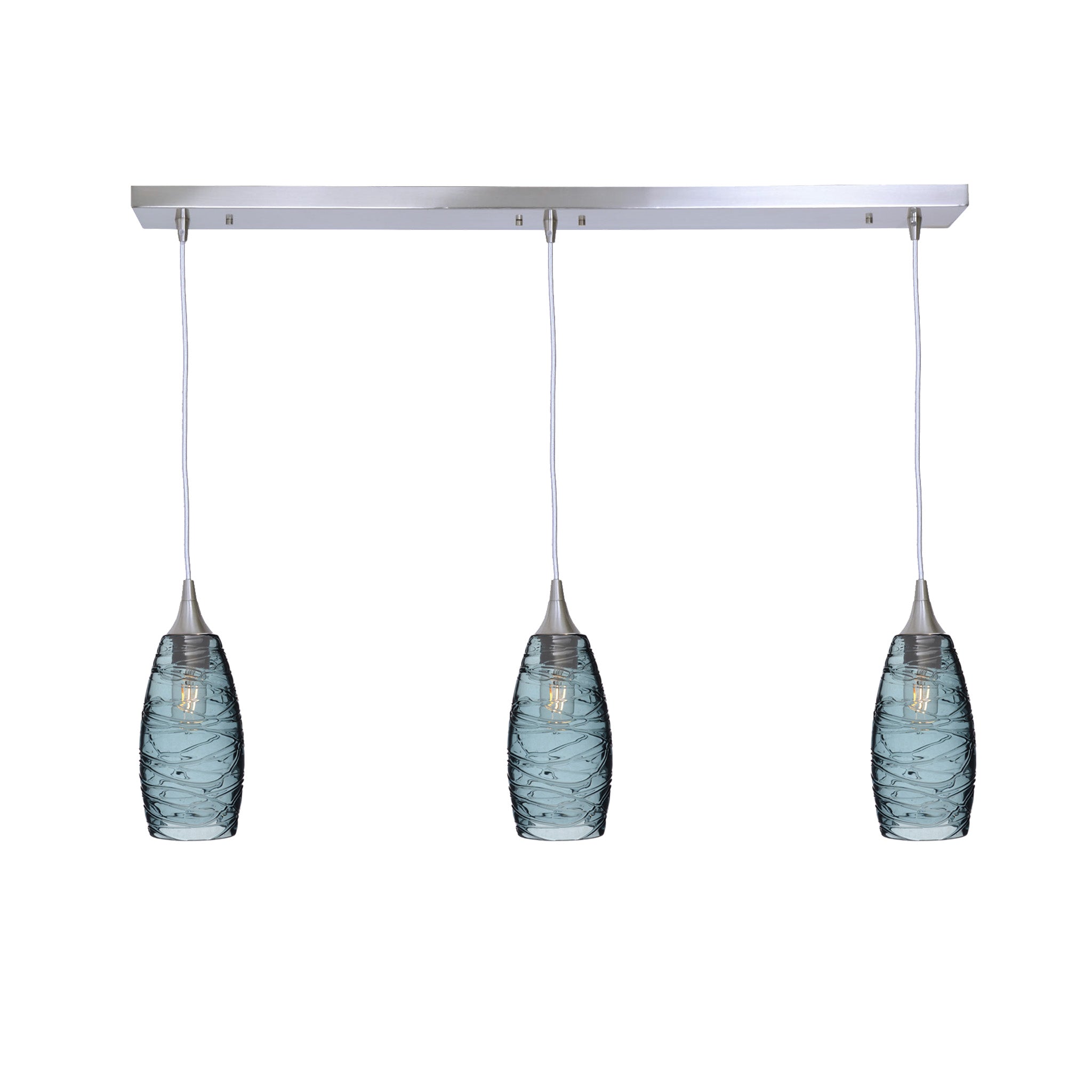147 3 Pendant Linear Chandelier-Glass-Bicycle Glass Co - Hotshop-Brushed Nickel - 4ft Cord-Spun-Slate Gray-Bicycle Glass Co