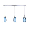 147 3 Pendant Linear Chandelier-Glass-Bicycle Glass Co - Hotshop-Brushed Nickel - 4ft Cord-Spun-Steel Blue-Bicycle Glass Co