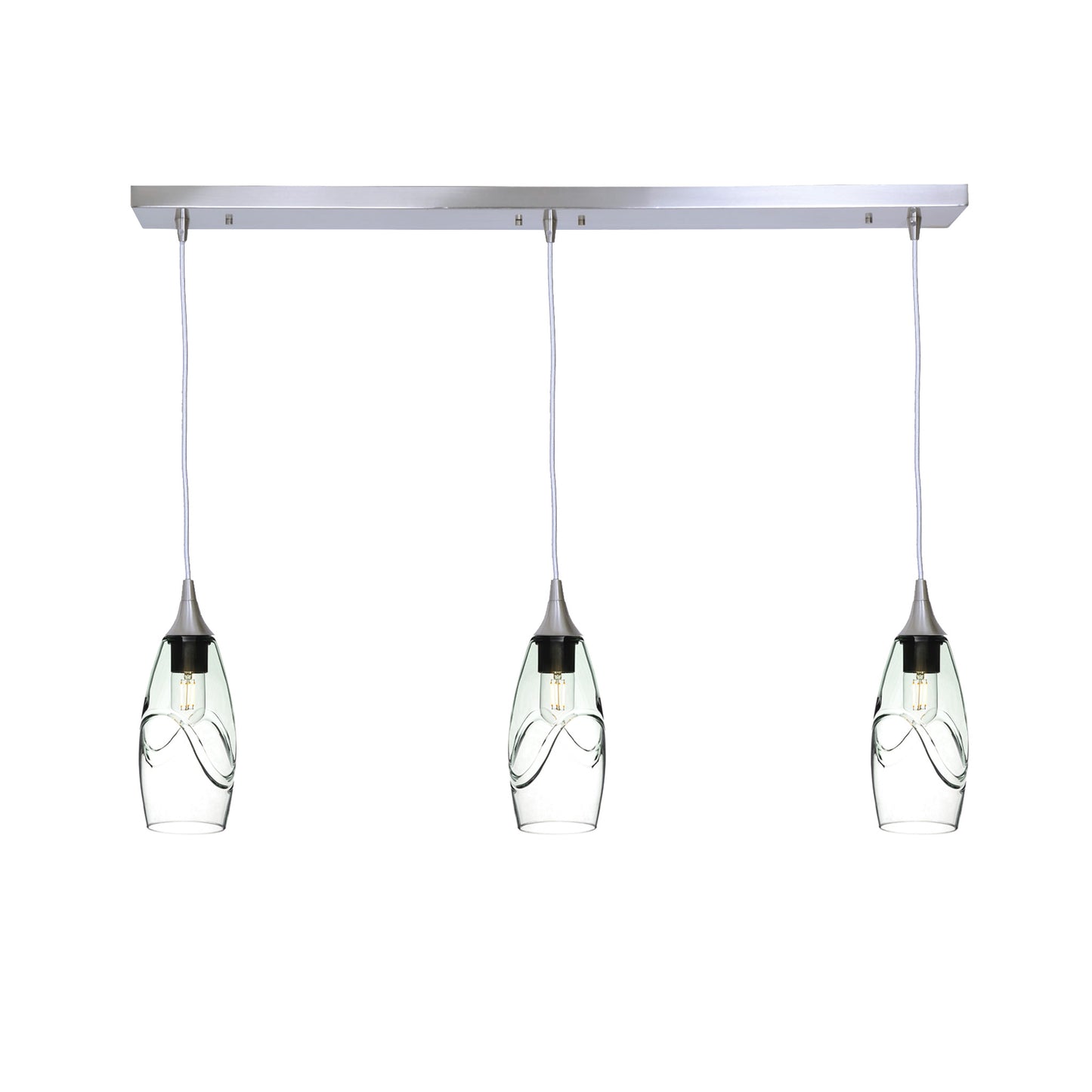 147 3 Pendant Linear Chandelier-Glass-Bicycle Glass Co - Hotshop-Brushed Nickel - 4ft Cord-Swell-Eco Clear-Bicycle Glass Co