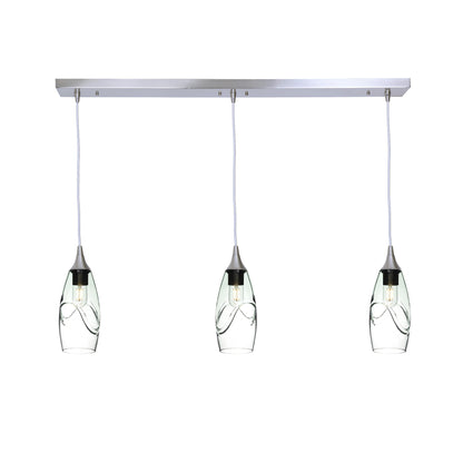 147 3 Pendant Linear Chandelier-Glass-Bicycle Glass Co - Hotshop-Brushed Nickel - 4ft Cord-Swell-Eco Clear-Bicycle Glass Co