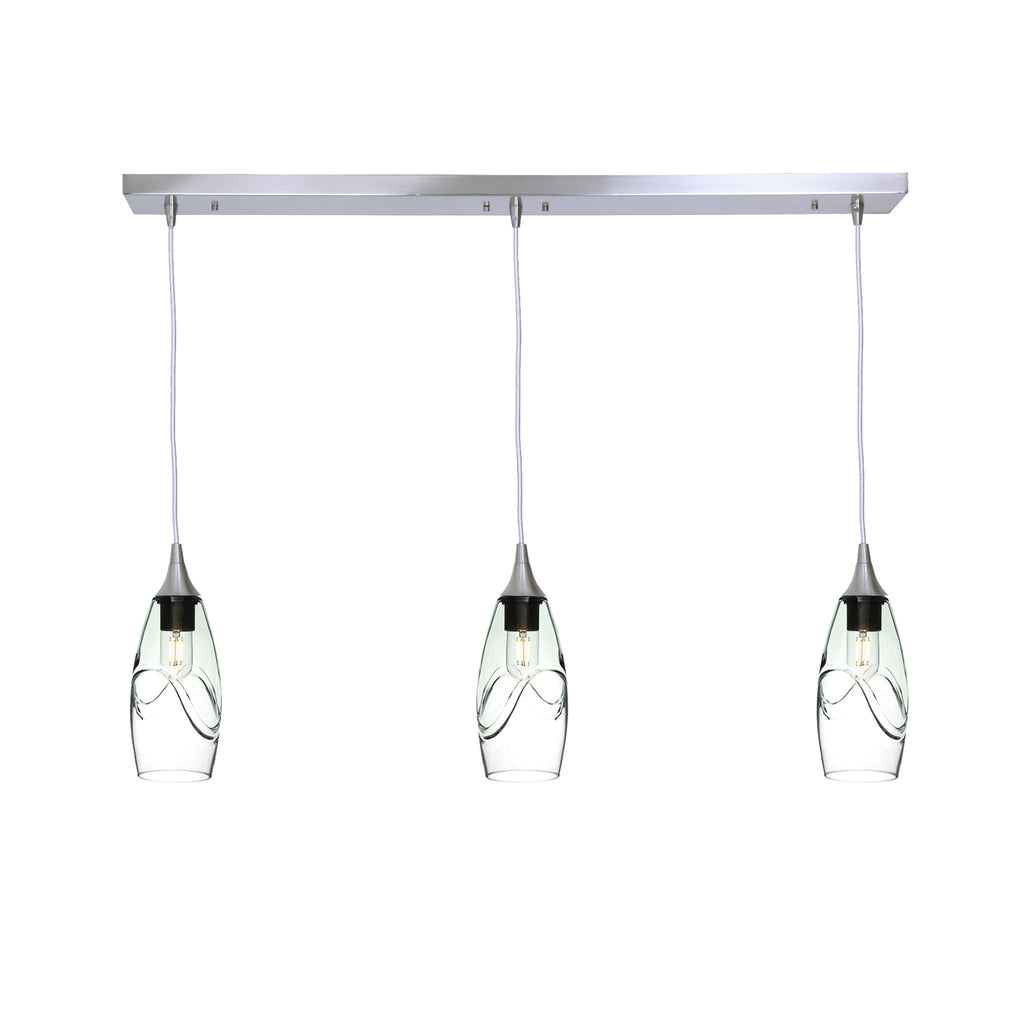 147 3 Pendant Linear Chandelier-Glass-Bicycle Glass Co - Hotshop-Brushed Nickel - 4ft Cord-Swell-Eco Clear-Bicycle Glass Co