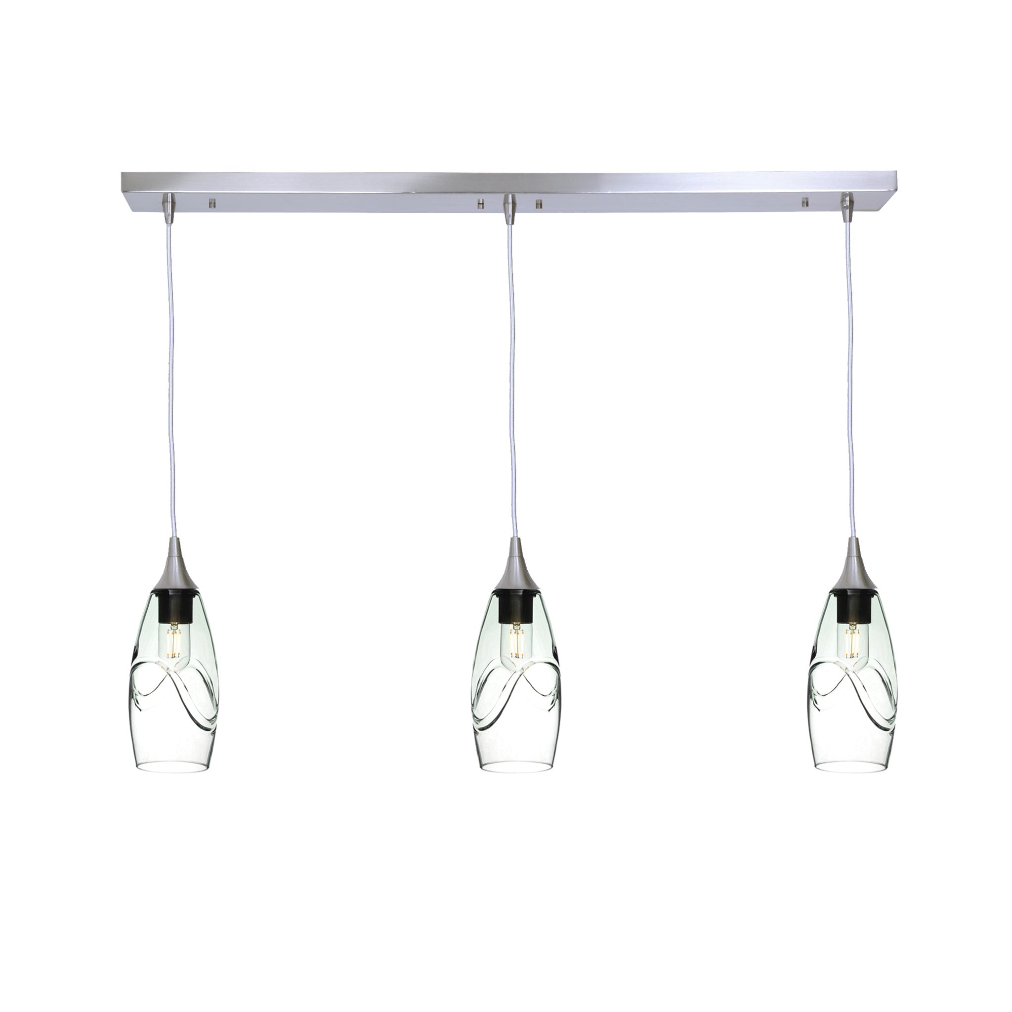 147 3 Pendant Linear Chandelier-Glass-Bicycle Glass Co - Hotshop-Brushed Nickel - 4ft Cord-Swell-Eco Clear-Bicycle Glass Co