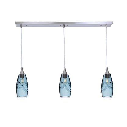 147 3 Pendant Linear Chandelier-Glass-Bicycle Glass Co - Hotshop-Brushed Nickel - 4ft Cord-Swell-Slate Gray-Bicycle Glass Co