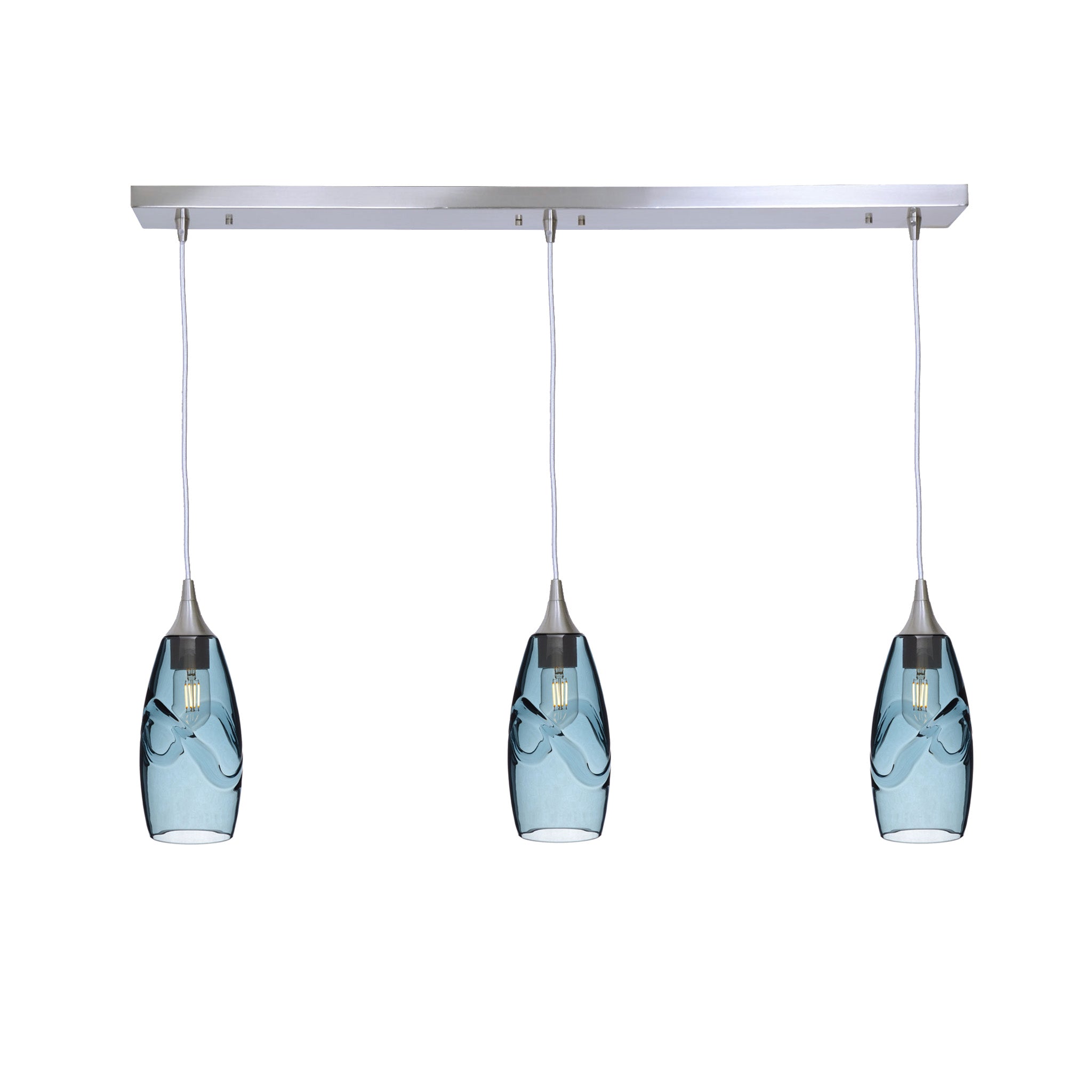 147 3 Pendant Linear Chandelier-Glass-Bicycle Glass Co - Hotshop-Brushed Nickel - 4ft Cord-Swell-Slate Gray-Bicycle Glass Co