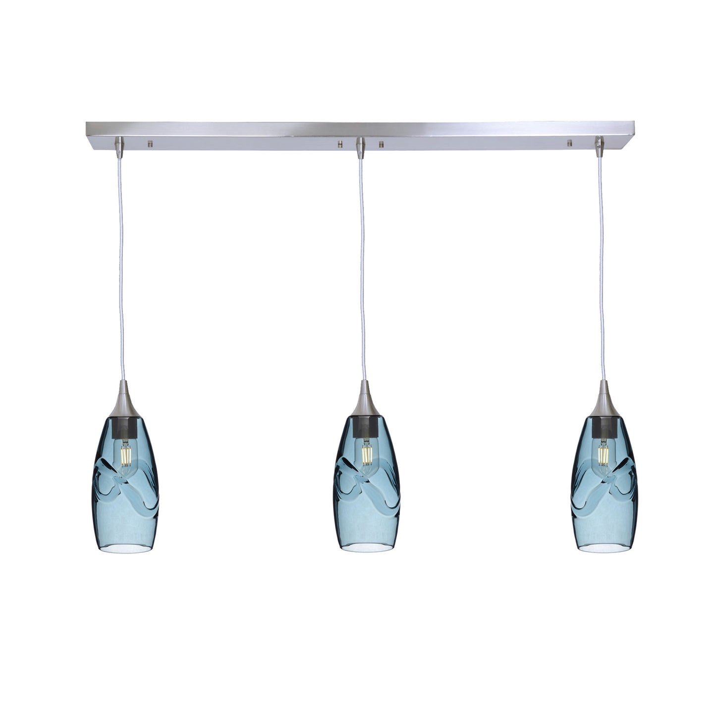 147 3 Pendant Linear Chandelier-Glass-Bicycle Glass Co - Hotshop-Brushed Nickel - 4ft Cord-Swell-Slate Gray-Bicycle Glass Co