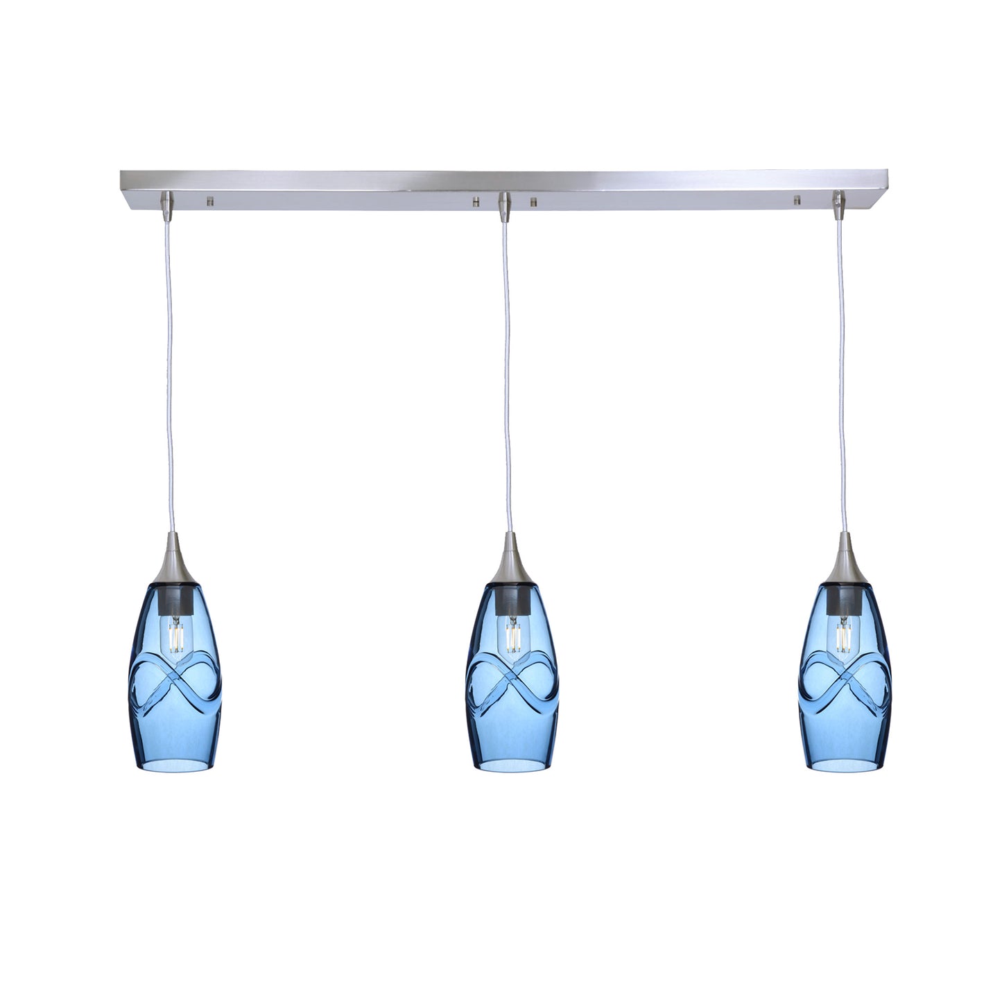 147 3 Pendant Linear Chandelier-Glass-Bicycle Glass Co - Hotshop-Brushed Nickel - 4ft Cord-Swell-Steel Blue-Bicycle Glass Co