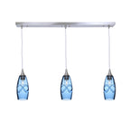 147 3 Pendant Linear Chandelier-Glass-Bicycle Glass Co - Hotshop-Brushed Nickel - 4ft Cord-Swell-Steel Blue-Bicycle Glass Co