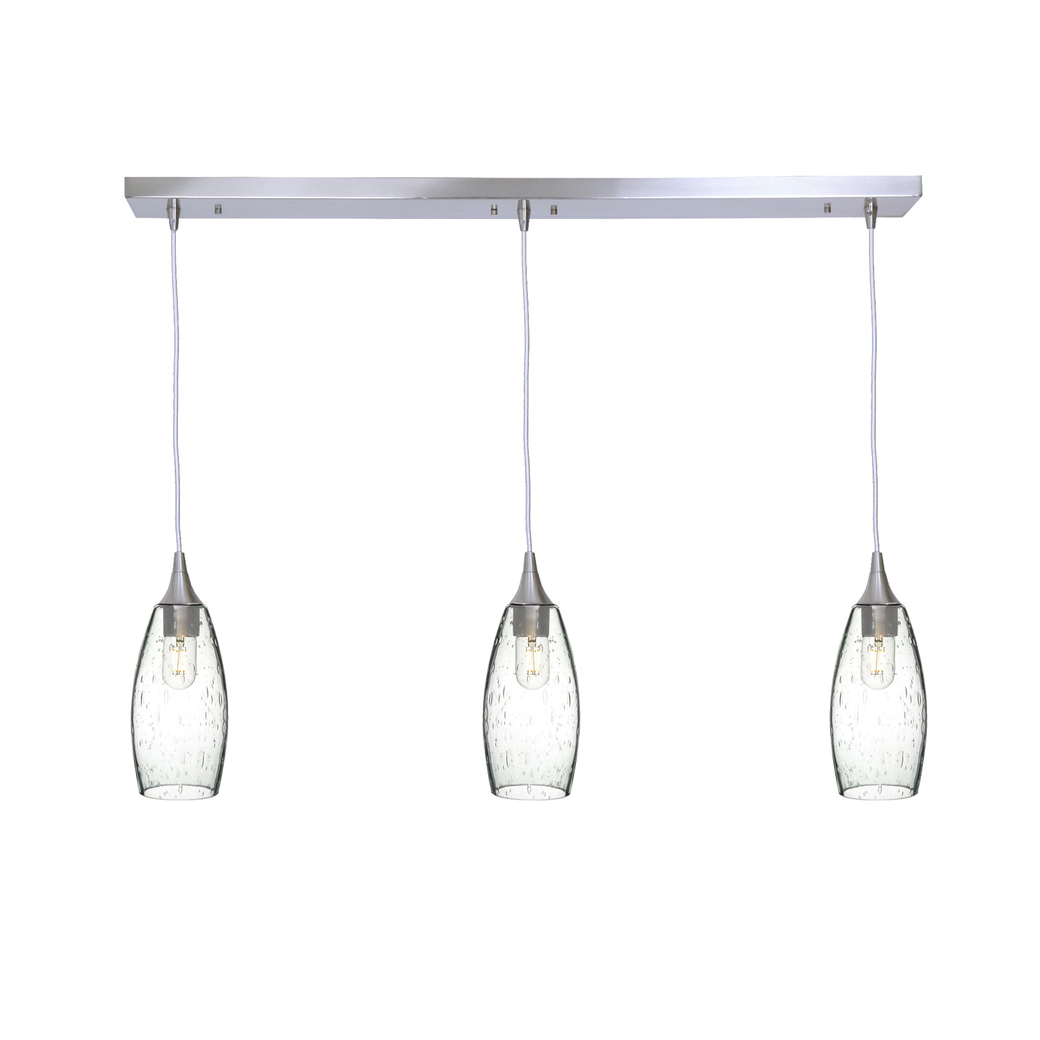 147 3 Pendant Linear Chandelier-Glass-Bicycle Glass Co - Hotshop-Brushed Nickel - 8ft Cord-Lunar-Eco Clear-Bicycle Glass Co