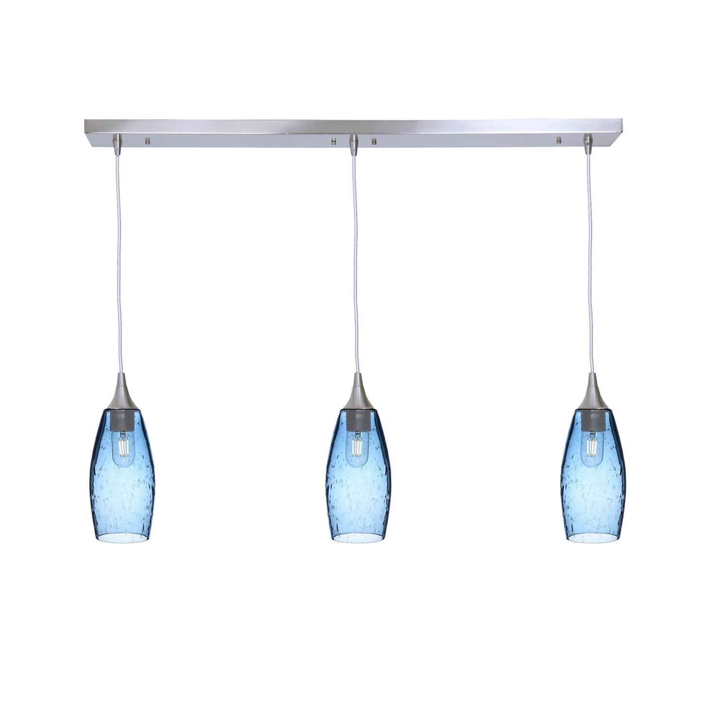 147 3 Pendant Linear Chandelier-Glass-Bicycle Glass Co - Hotshop-Brushed Nickel - 8ft Cord-Lunar-Steel Blue-Bicycle Glass Co
