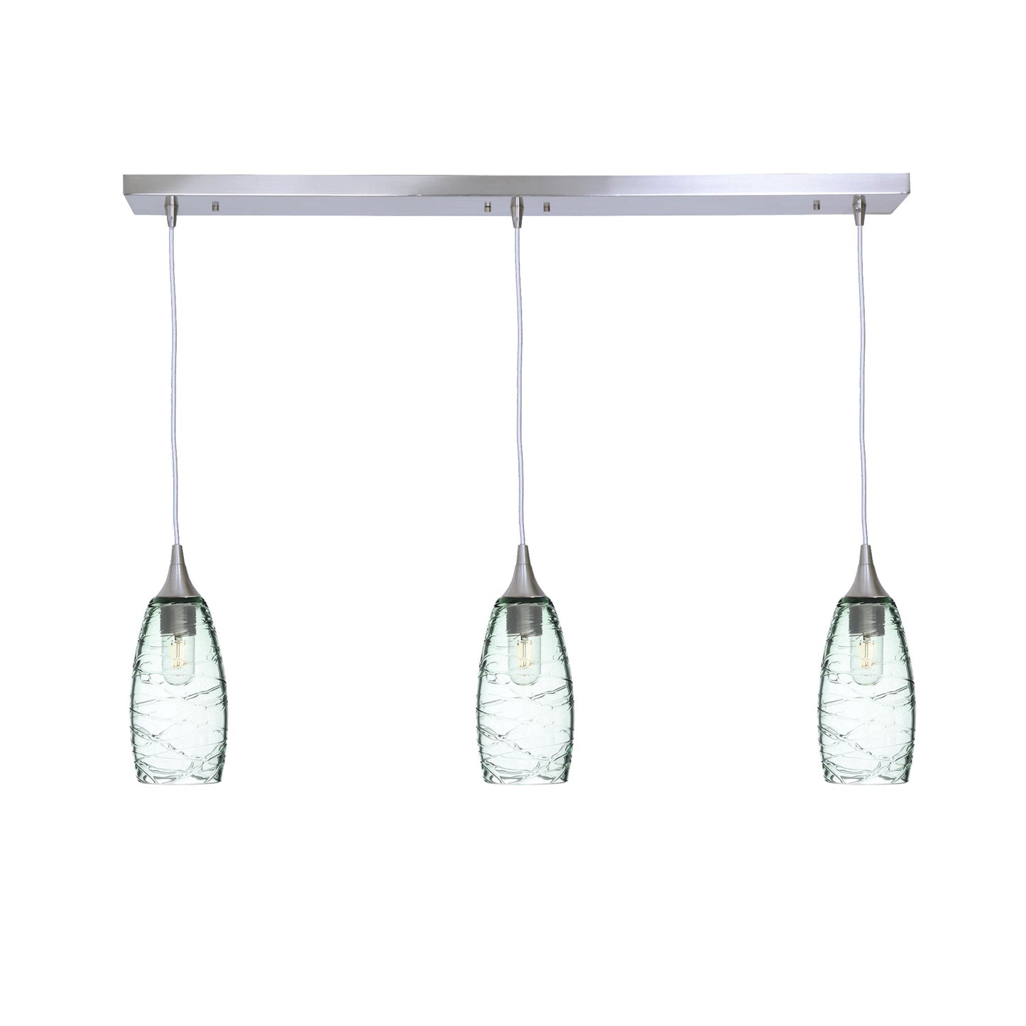 147 3 Pendant Linear Chandelier-Glass-Bicycle Glass Co - Hotshop-Brushed Nickel - 8ft Cord-Spun-Eco Clear-Bicycle Glass Co