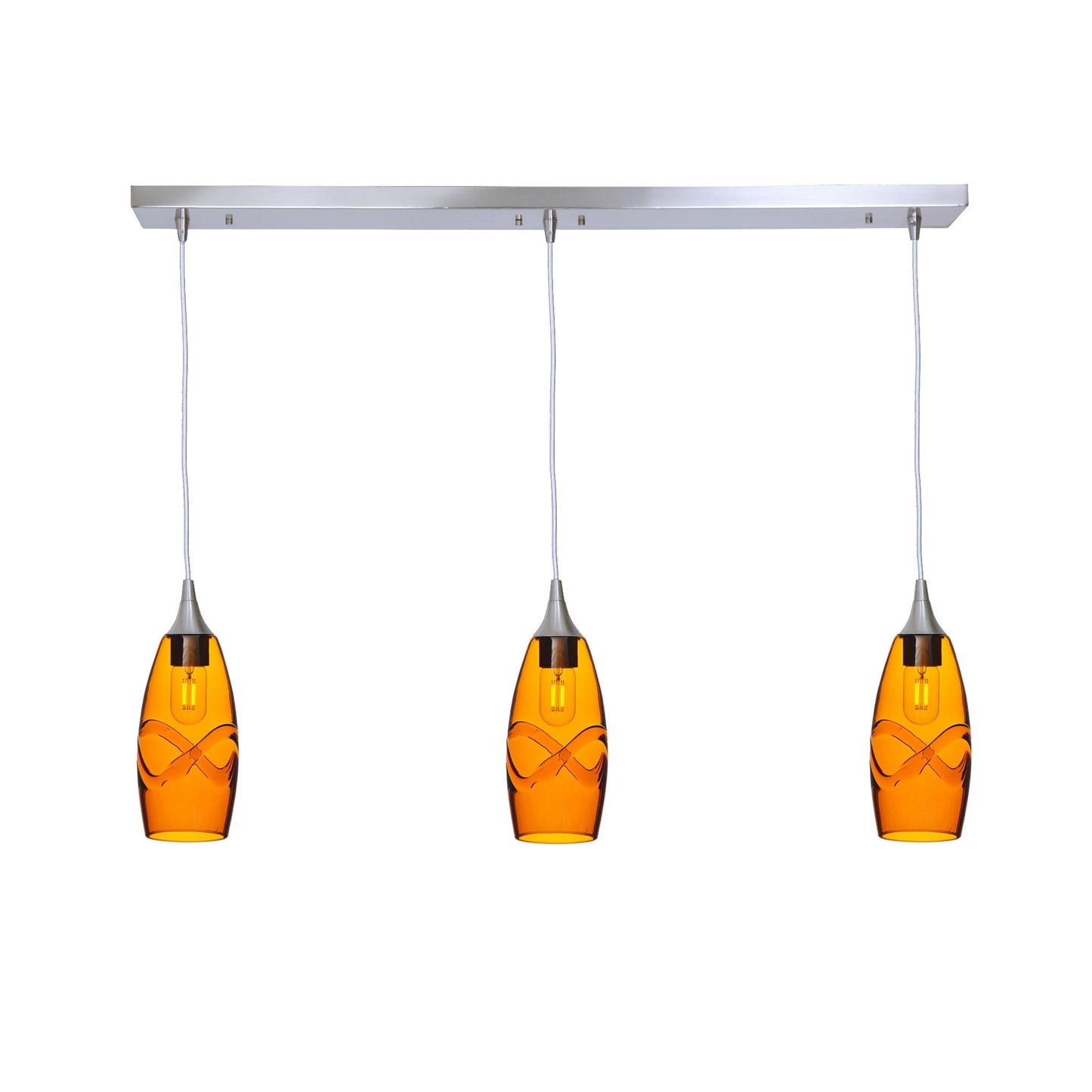 147 3 Pendant Linear Chandelier-Glass-Bicycle Glass Co - Hotshop-Brushed Nickel - 8ft Cord-Swell-Golden Amber-Bicycle Glass Co