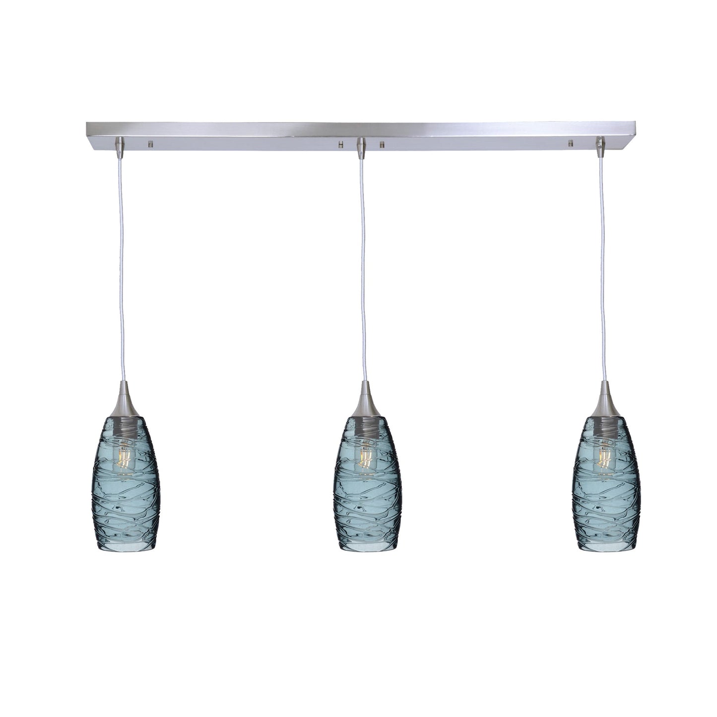 147 3 Pendant Linear Chandelier-Glass-Bicycle Glass Co - Hotshop-Brushed Nickel - 8ft Downrod-Spun-Slate Gray-Bicycle Glass Co