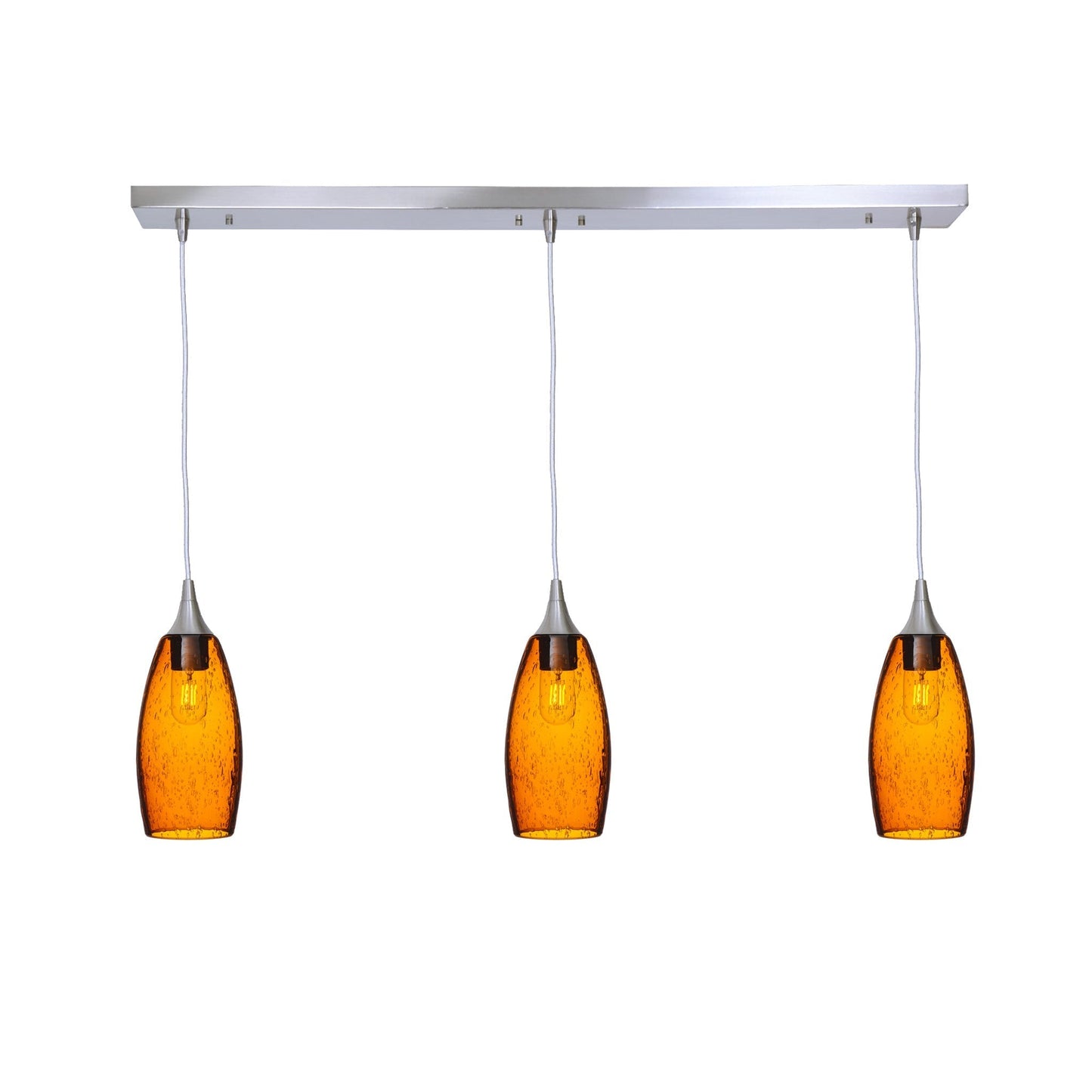 147 3 Pendant Linear Chandelier-Glass-Bicycle Glass Co - Hotshop-Brushed Nickel - Custom-Lunar-Golden Amber-Bicycle Glass Co