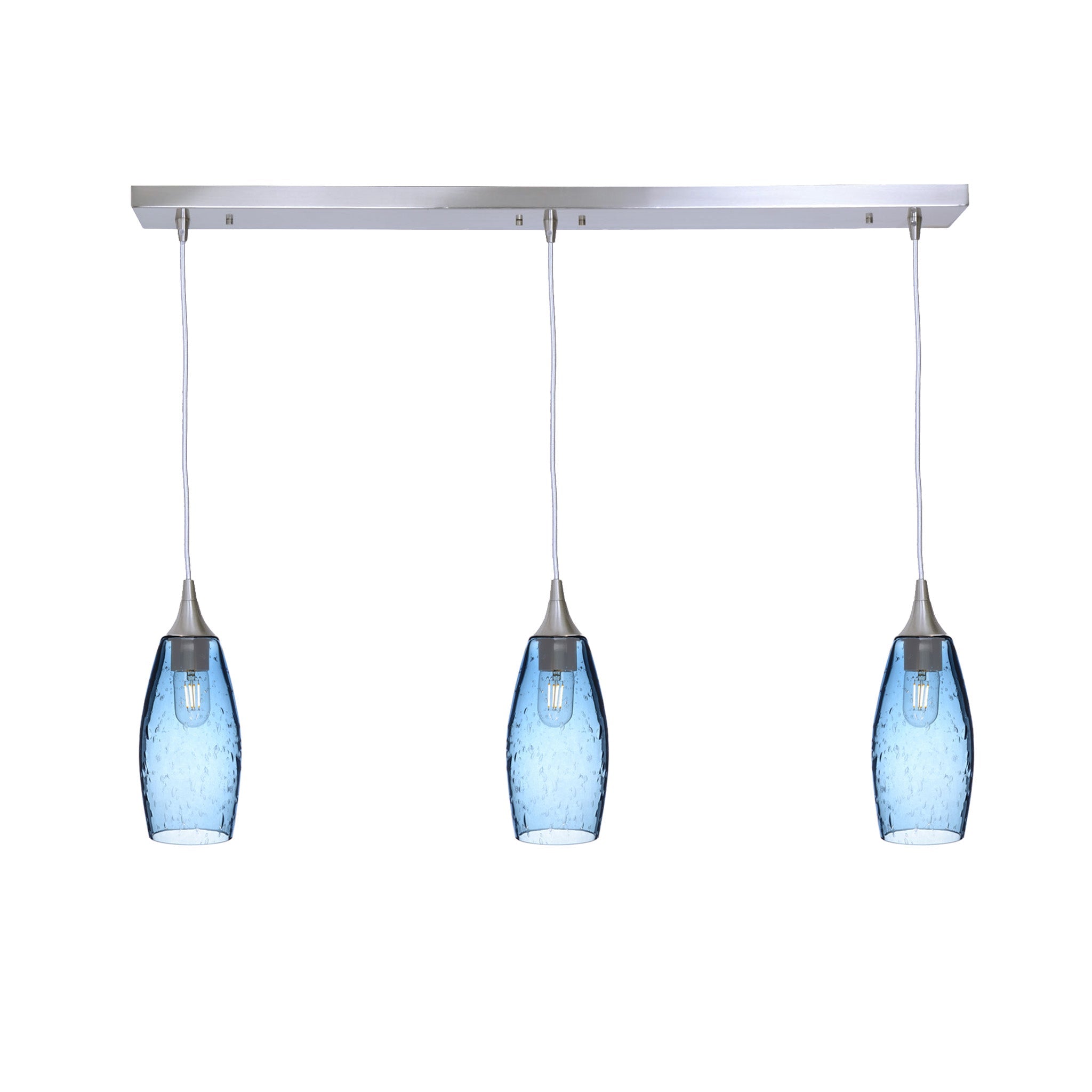 147 3 Pendant Linear Chandelier-Glass-Bicycle Glass Co - Hotshop-Brushed Nickel - Custom-Lunar-Steel Blue-Bicycle Glass Co