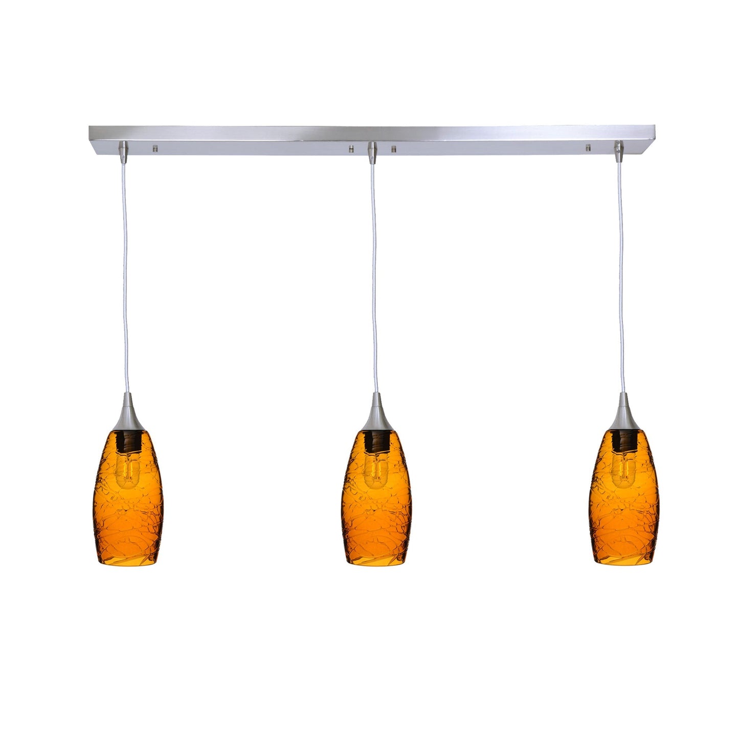 147 3 Pendant Linear Chandelier-Glass-Bicycle Glass Co - Hotshop-Brushed Nickel - Custom-Spun-Golden Amber-Bicycle Glass Co