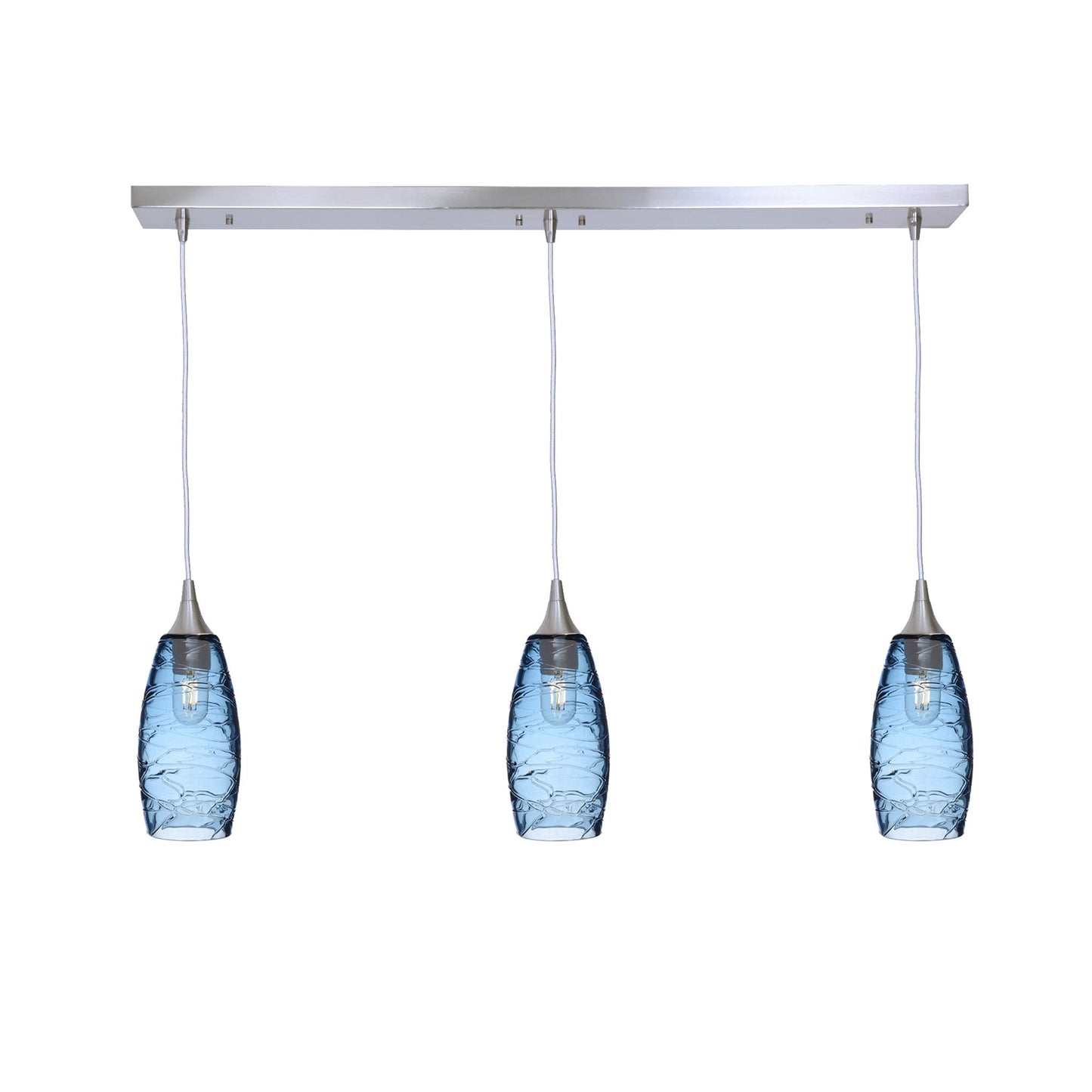 147 3 Pendant Linear Chandelier-Glass-Bicycle Glass Co - Hotshop-Brushed Nickel - Custom-Spun-Steel Blue-Bicycle Glass Co