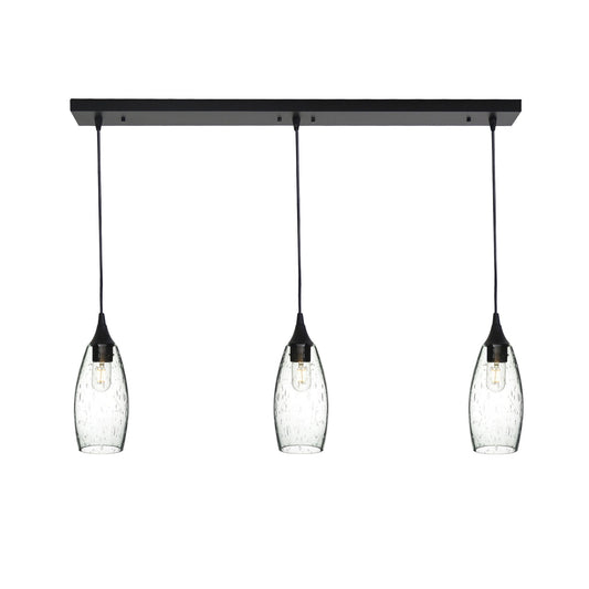 147 3 Pendant Linear Chandelier-Glass-Bicycle Glass Co - Hotshop-Matte Black - 4ft Cord-Lunar-Eco Clear-Bicycle Glass Co