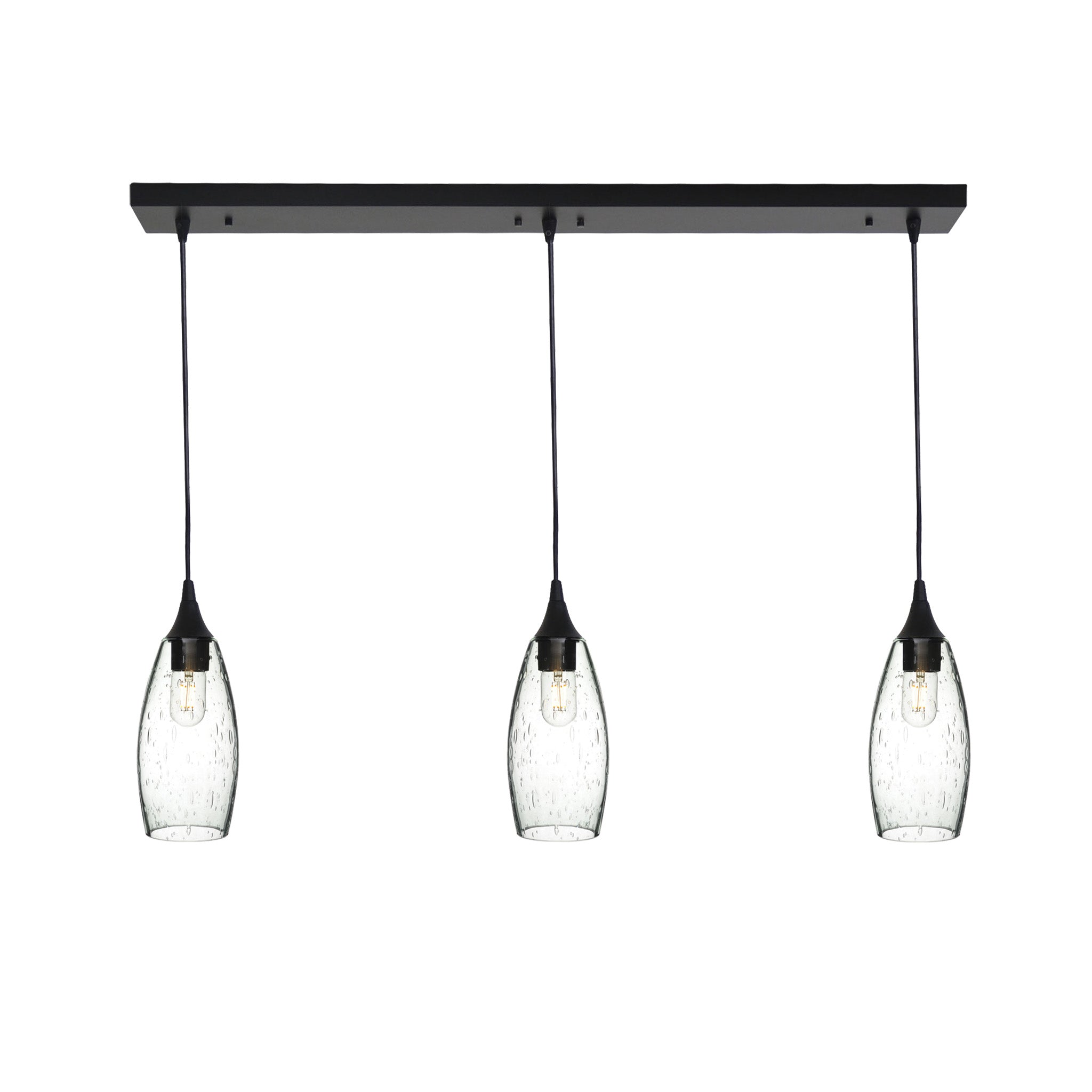 147 3 Pendant Linear Chandelier-Glass-Bicycle Glass Co - Hotshop-Matte Black - 4ft Cord-Lunar-Eco Clear-Bicycle Glass Co
